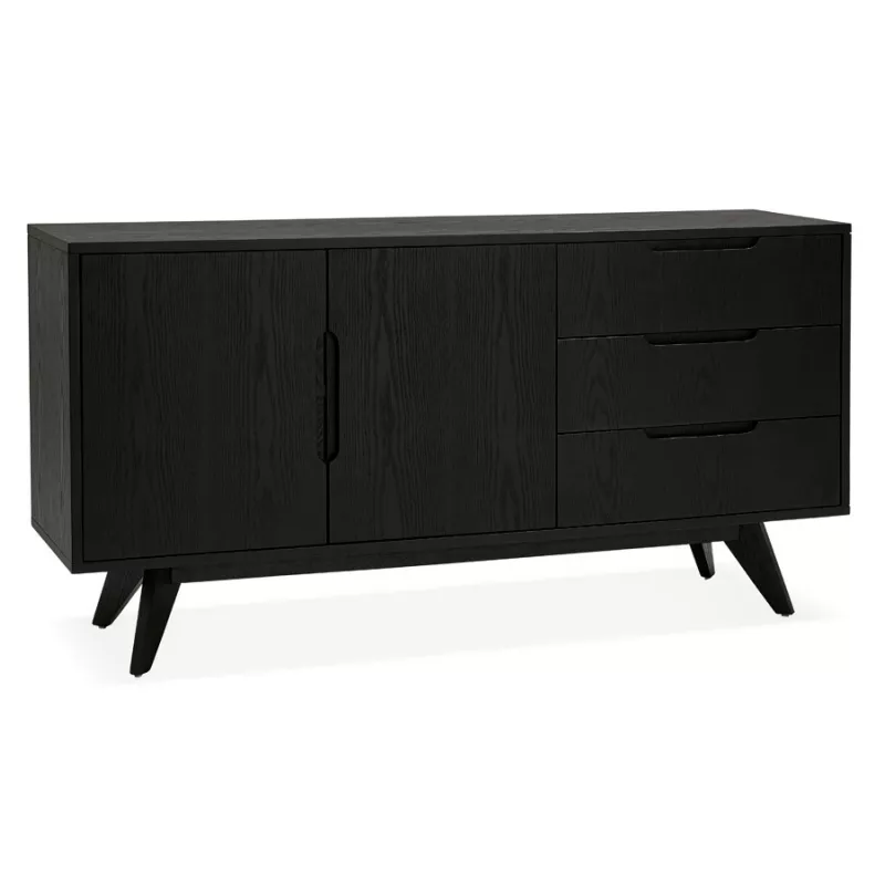 Sideboard 2-Tür-Design 3 Schubladen aus Holz MELINA (schwarz) mit assoziieren Moderne Sideboard-Buffet-Aufbewahrungseinheit für 