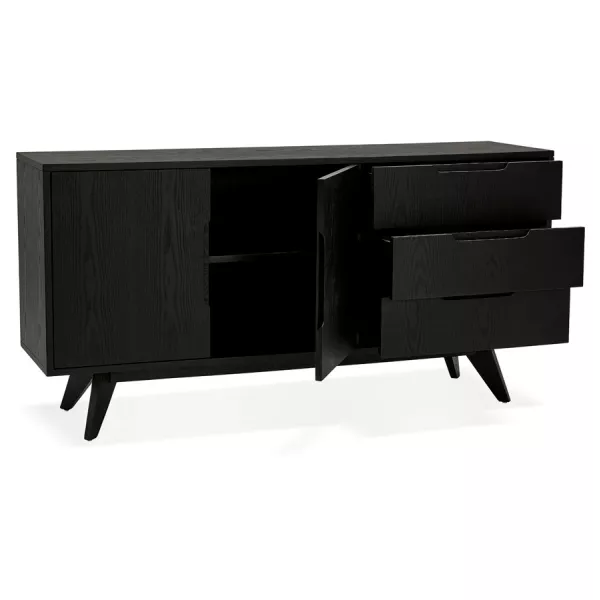 Sideboard 2-Tür-Design 3 Schubladen aus Holz MELINA (schwarz) mit assoziieren Funktionelle und stilvolle Küchen-Sideboard-Buffet