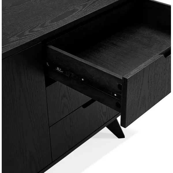 Sideboard 2-Tür-Design 3 Schubladen aus Holz MELINA (schwarz) mit assoziieren Zeitgenössisches Buffet-Sideboard aus Leder