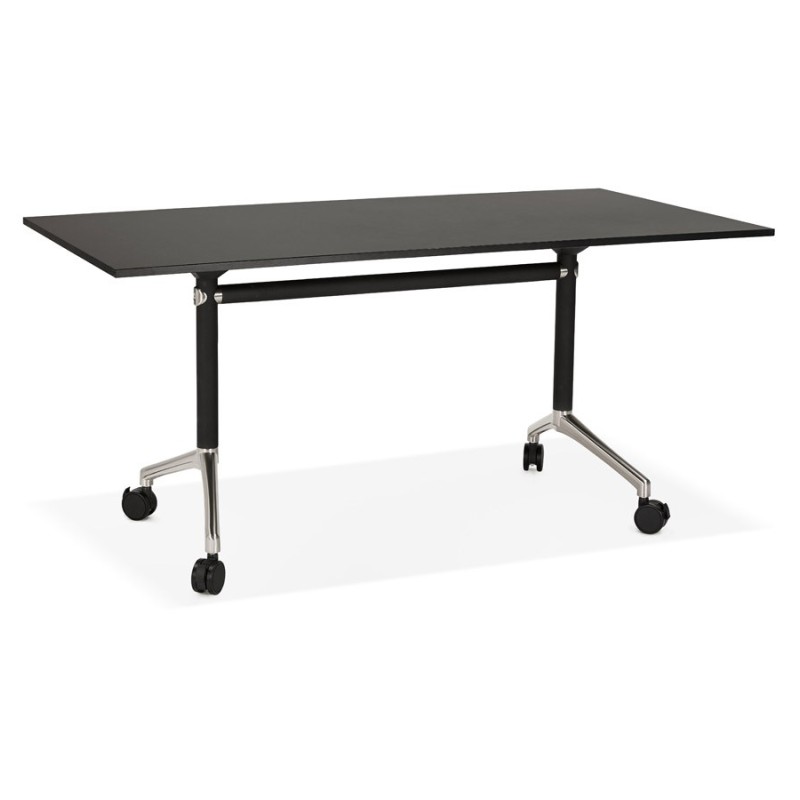 Table pliante sur roulettes  en bois pieds noirs SAYA (160x80 cm) (noir)