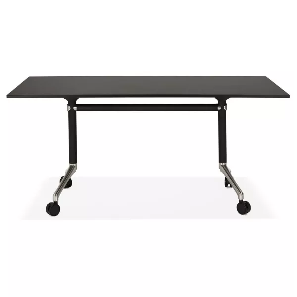 Table pliante sur roulettes  en bois pieds noirs SAYA (160x80 cm) (noir)