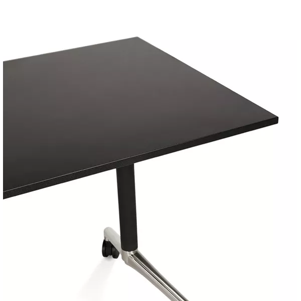 Table pliante sur roulettes  en bois pieds noirs SAYA (160x80 cm) (noir)