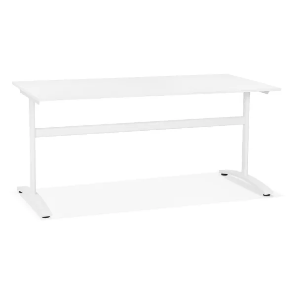 Bureau droit en bois pieds blanc SONA (160x80 cm) (blanc)