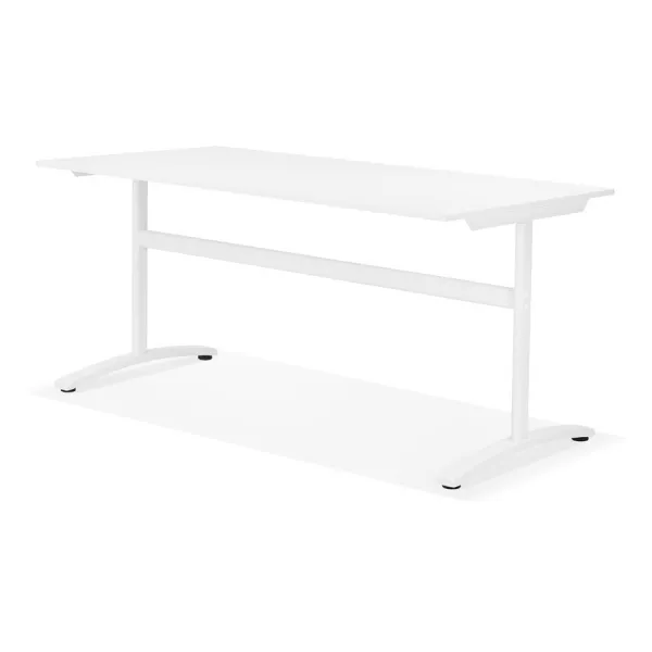 Bureau droit en bois pieds blanc SONA (160x80 cm) (blanc)