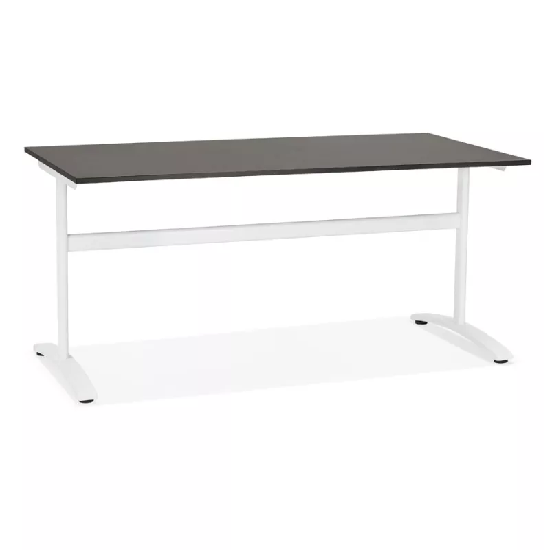 Bureau droit en bois pieds blanc SONA (160x80 cm) (noir)