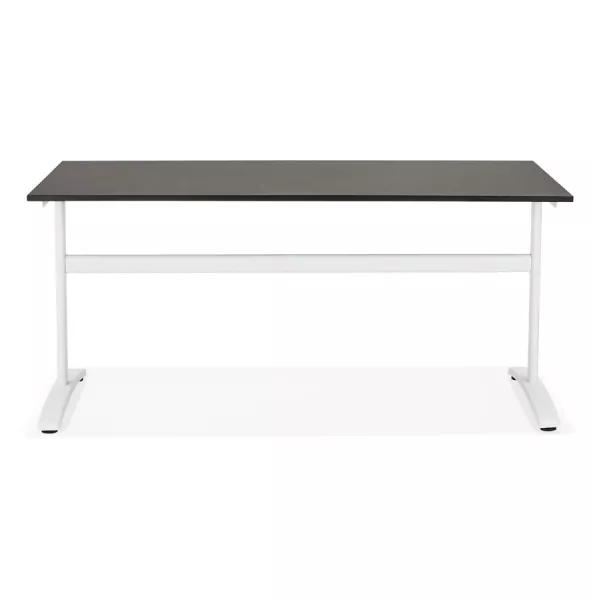 Bureau droit en bois pieds blanc SONA (160x80 cm) (noir)