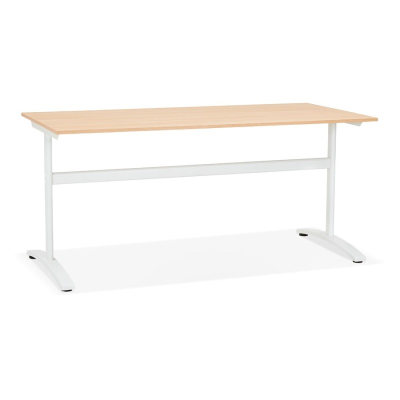 Bureau droit en bois pieds blanc SONA (160x80 cm) (finition naturelle)