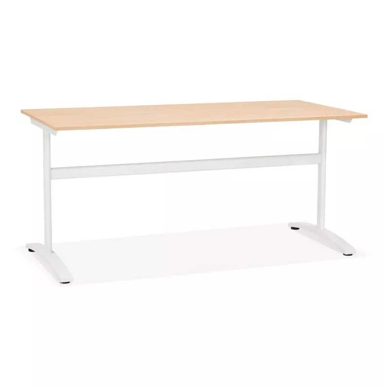 Bureau droit en bois pieds blanc SONA (160x80 cm) (finition naturelle)