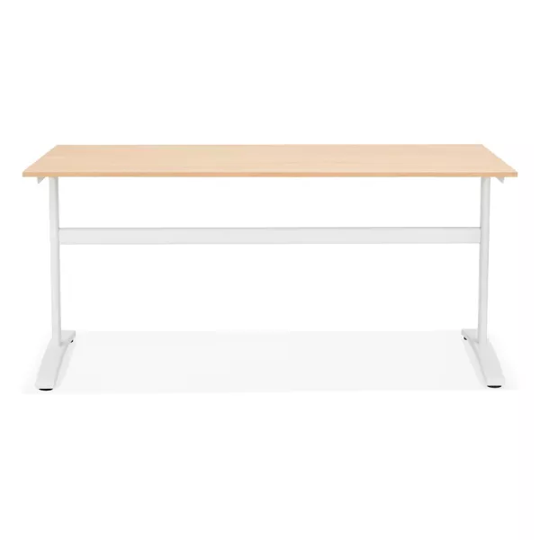 Bureau droit en bois pieds blanc SONA (160x80 cm) (finition naturelle)