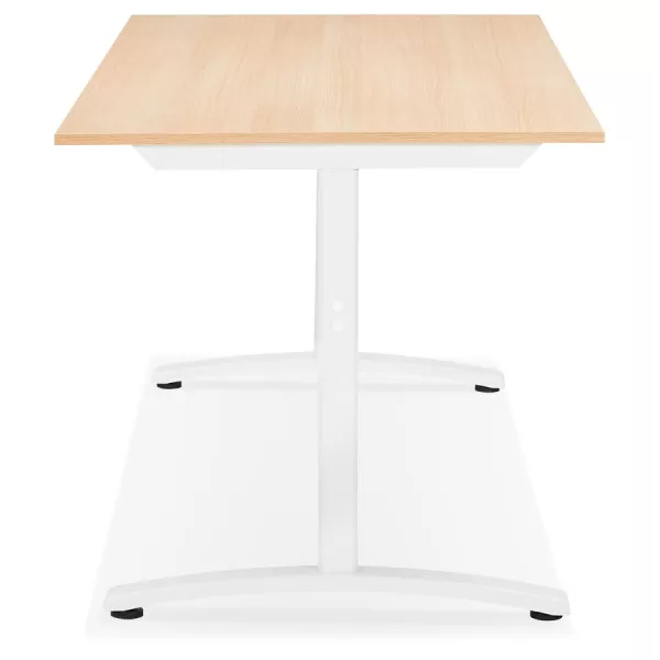 Bureau droit en bois pieds blanc SONA (160x80 cm) (finition naturelle)