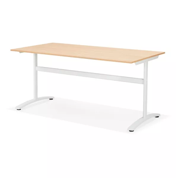 Bureau droit en bois pieds blanc SONA (160x80 cm) (finition naturelle)