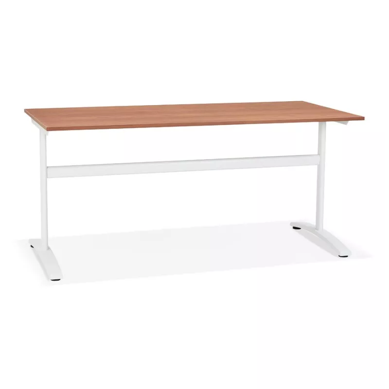 Bureau droit en bois pieds blanc SONA (160x80 cm) (finition noyer)