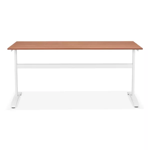 Bureau droit en bois pieds blanc SONA (160x80 cm) (finition noyer)