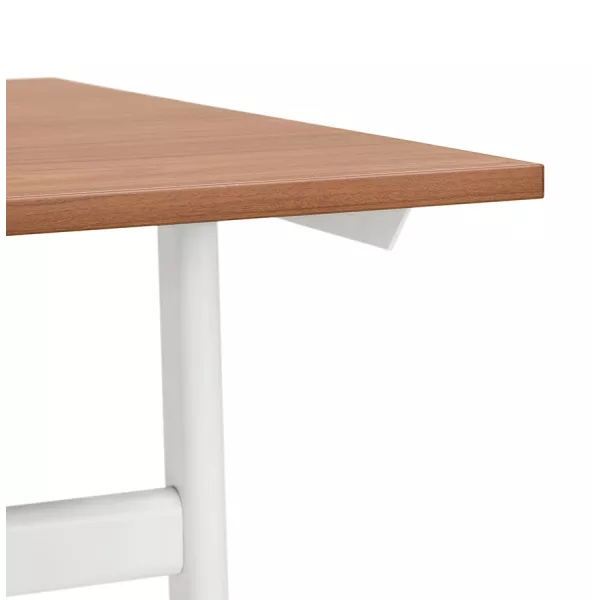 Bureau droit en bois pieds blanc SONA (160x80 cm) (finition noyer)