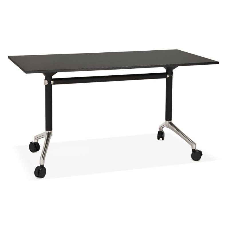 Table pliante sur roulettes en bois pieds noirs SAYA (140x70 cm) (noir)