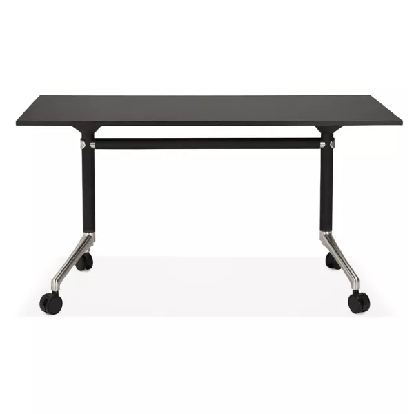 Table pliante sur roulettes en bois pieds noirs SAYA (140x70 cm) (noir)