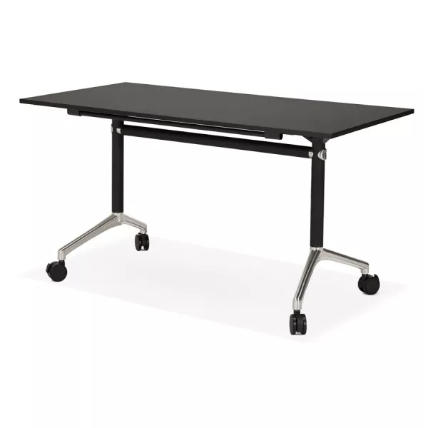 Table pliante sur roulettes en bois pieds noirs SAYA (140x70 cm) (noir)