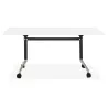 Table pliante sur roulettes en bois pieds noirs SAYA (160x80 cm) (blanc)