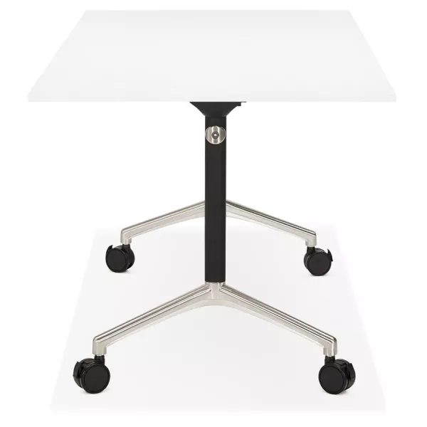 Table pliante sur roulettes en bois pieds noirs SAYA (160x80 cm) (blanc)