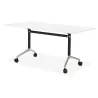 Table pliante sur roulettes en bois pieds noirs SAYA (160x80 cm) (blanc)