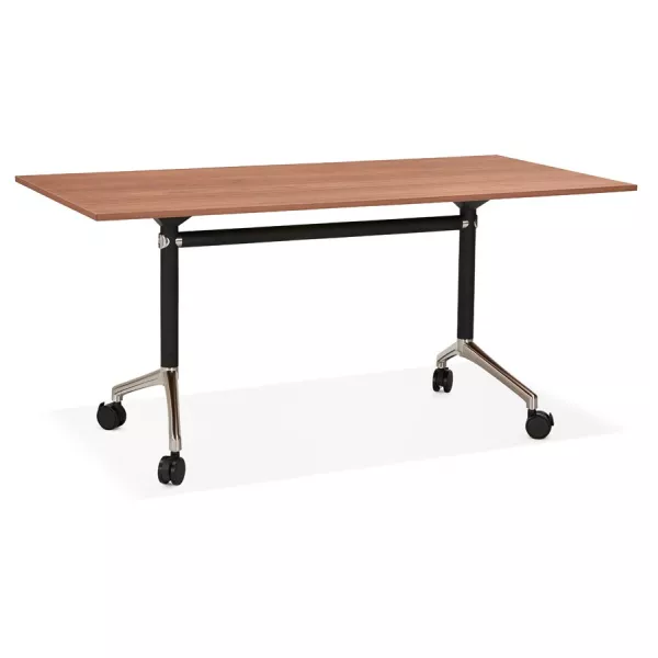 Table pliante sur roulettes en bois pieds noirs SAYA (160x80 cm) (finition noyer)