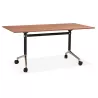 Table pliante sur roulettes en bois pieds noirs SAYA (160x80 cm) (finition noyer)