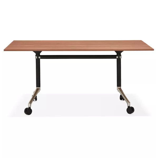 Table pliante sur roulettes en bois pieds noirs SAYA (160x80 cm) (finition noyer)