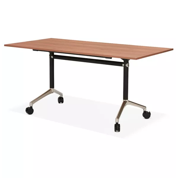 Table pliante sur roulettes en bois pieds noirs SAYA (160x80 cm) (finition noyer)