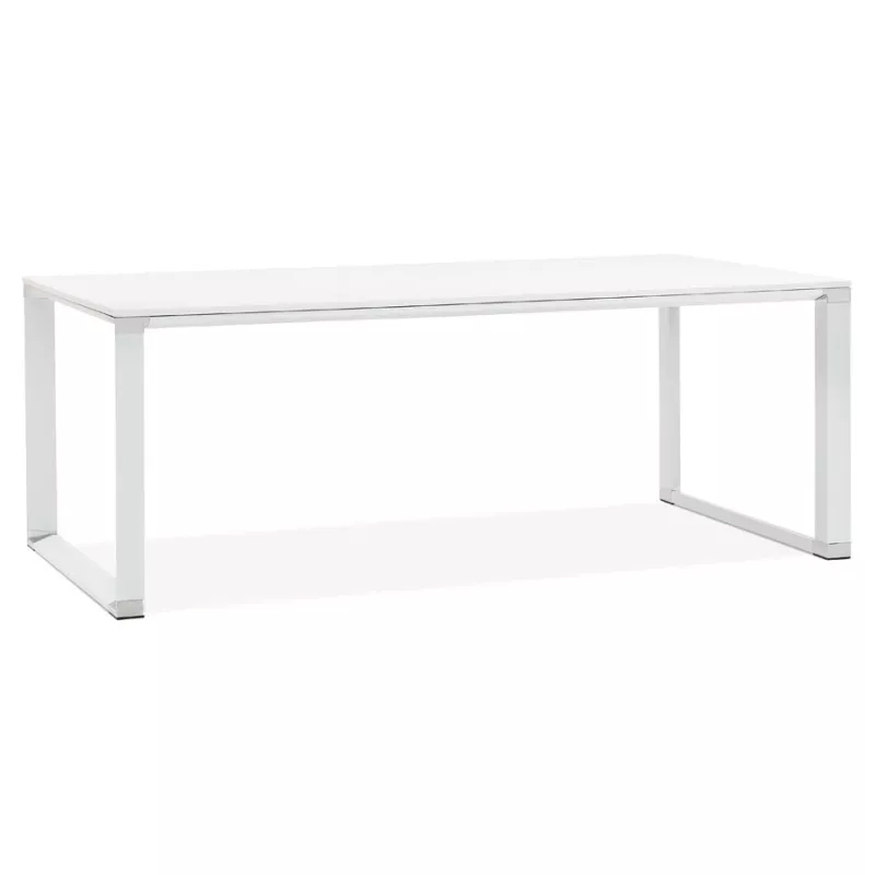 Bureau droit design en bois pieds blanc BOUNY (200x100 cm) (blanc)