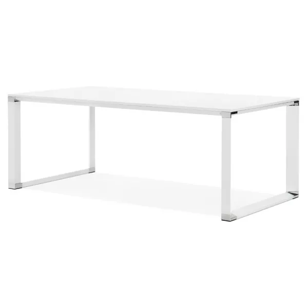 Bureau droit design en bois pieds blanc BOUNY (200x100 cm) (blanc)