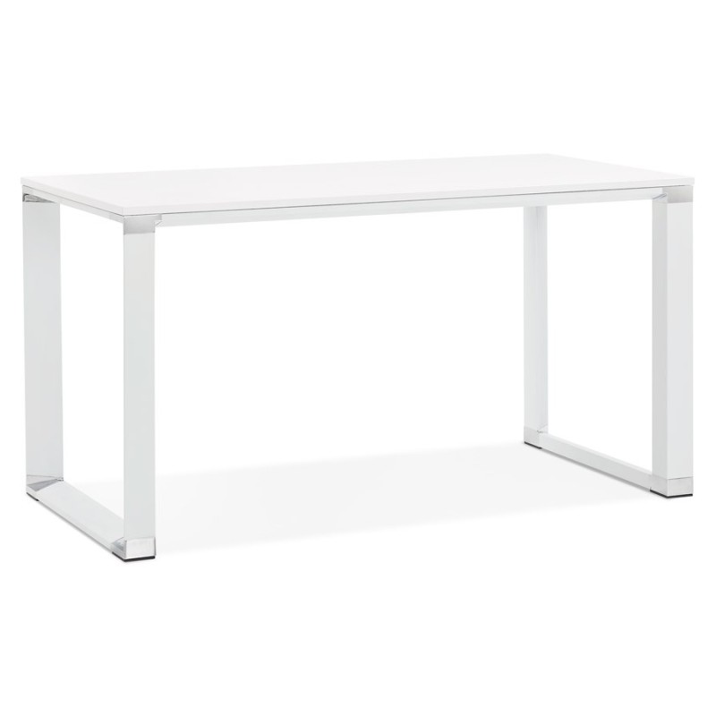 Bureau droit design en bois pieds blanc BOUNY (140x70 cm) (blanc)