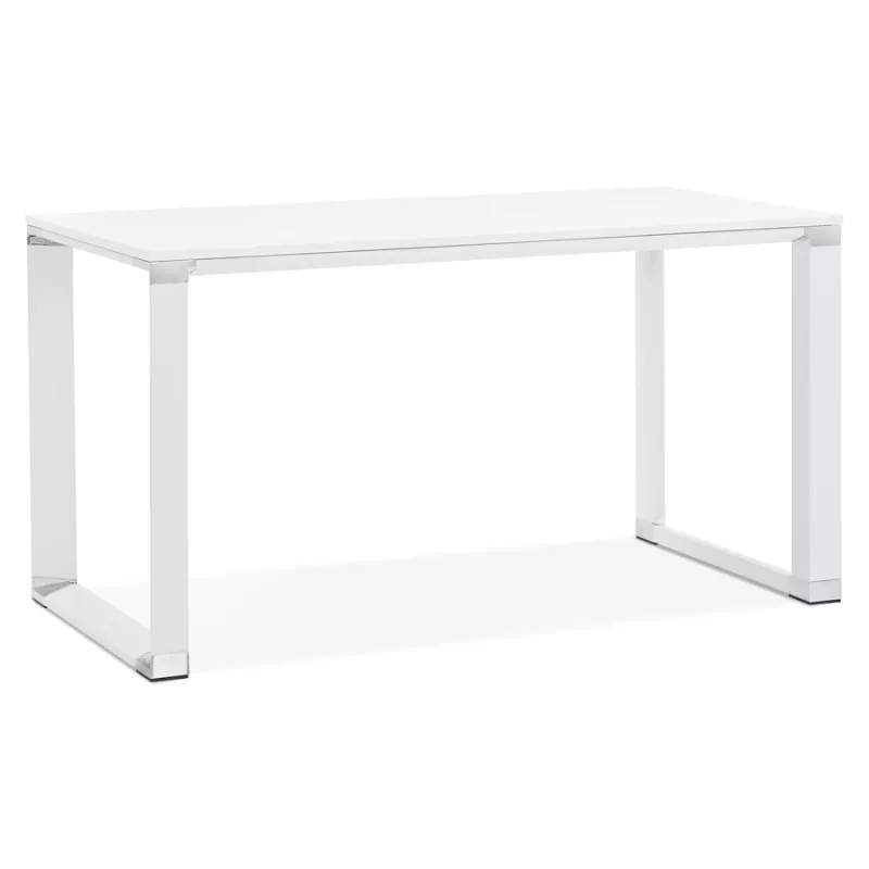 Bureau droit design en bois pieds blanc BOUNY (140x70 cm) (blanc)