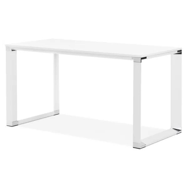 Bureau droit design en bois pieds blanc BOUNY (140x70 cm) (blanc)