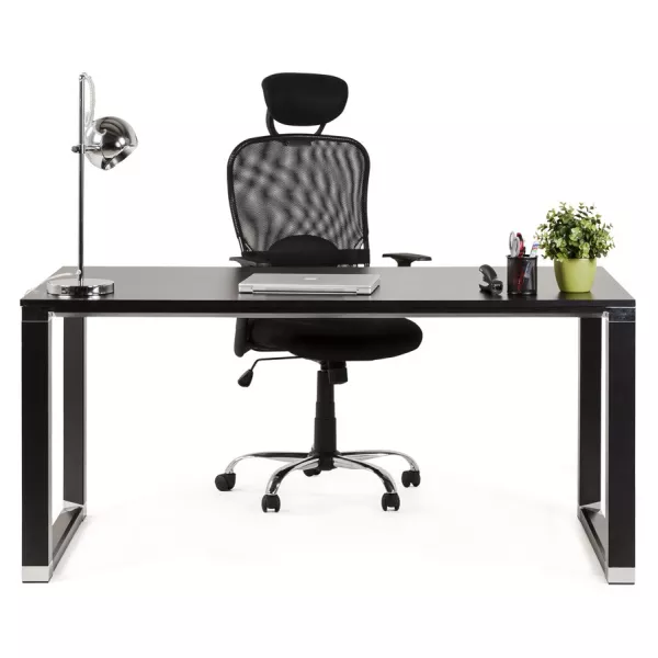 Bureau droit design en bois pieds noirs BOUNY (140x70 cm) (noir)