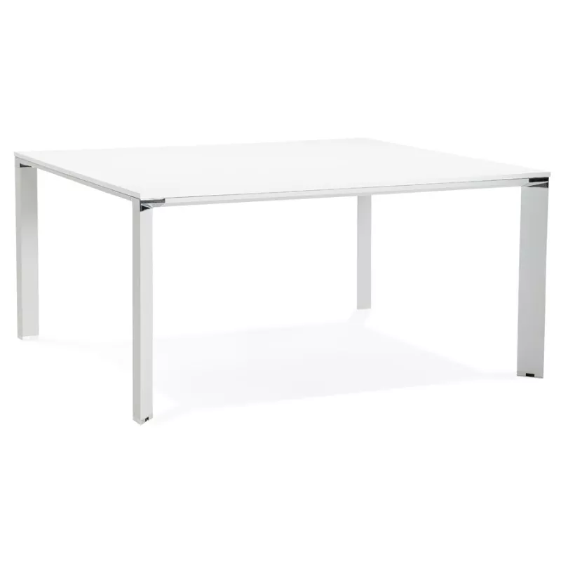 Bureau BENCH table de réunion moderne en bois pieds blanc RICARDO (160x160 cm) (blanc)