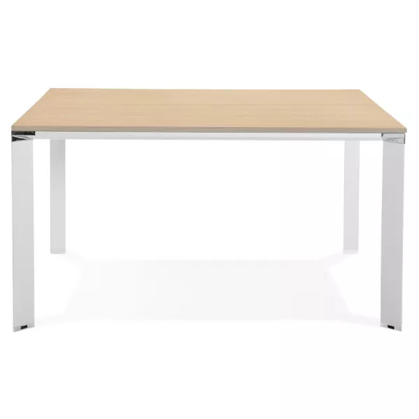 Bureau BENCH table de réunion moderne en bois pieds blancs RICARDO (140x140 cm) (naturel)