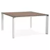 Bureau BENCH table de réunion moderne en bois pieds blancs RICARDO (140x140 cm) (noyer)