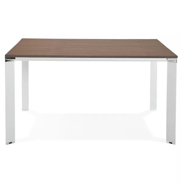 Bureau BENCH table de réunion moderne en bois pieds blancs RICARDO (140x140 cm) (noyer)