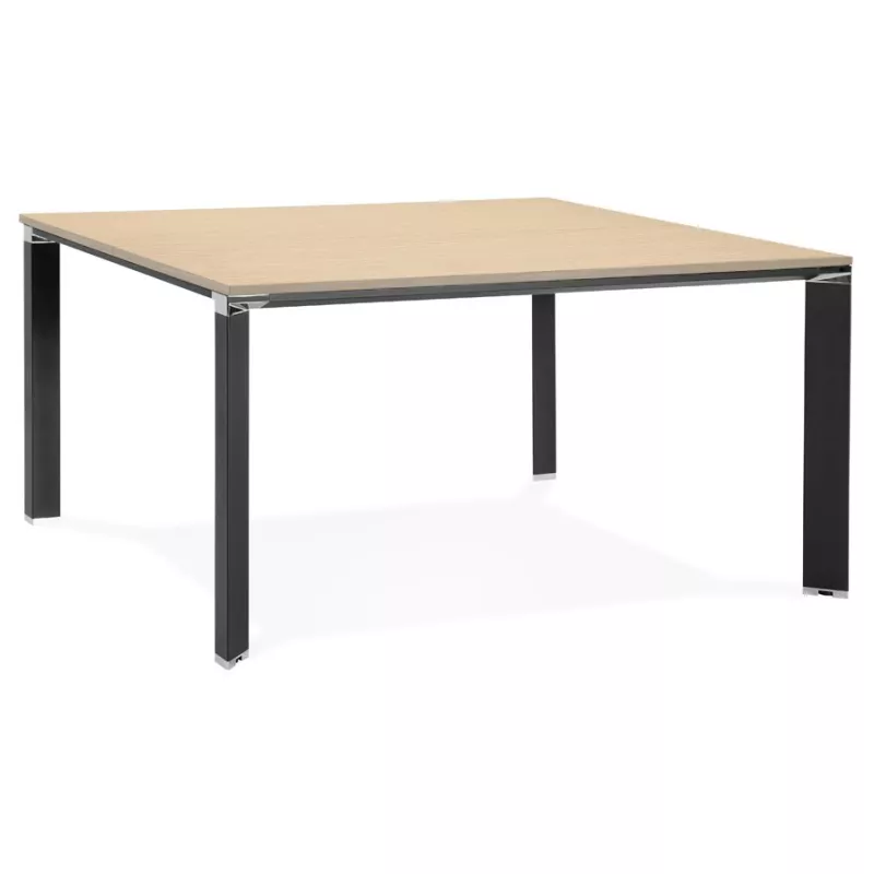 Bureau BENCH table de réunion moderne en bois pieds noirs RICARDO (140x140 cm) (naturel)