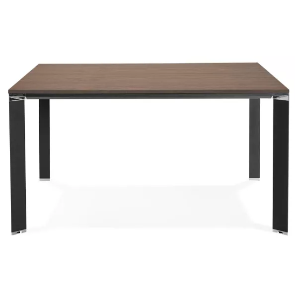 Bureau BENCH table de réunion moderne en bois pieds noirs RICARDO (140x140 cm) (noyer)