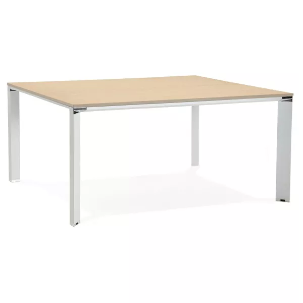 Bureau BENCH table de réunion moderne en bois pieds blancs RICARDO (160x160 cm) (naturel)