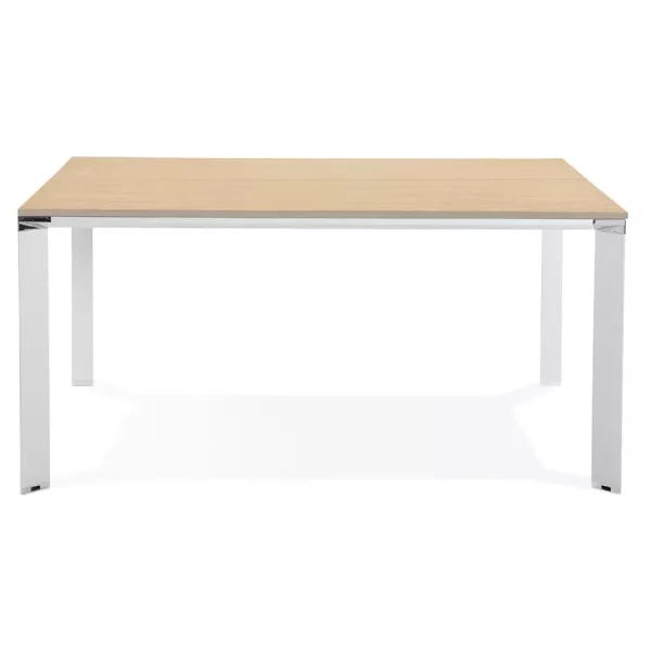 Bureau BENCH table de réunion moderne en bois pieds blancs RICARDO (160x160 cm) (naturel)