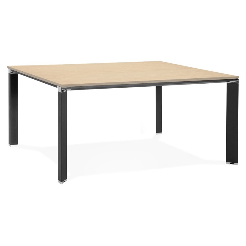 Bureau BENCH table de réunion moderne en bois pieds noirs RICARDO (160x160 cm) (naturel)