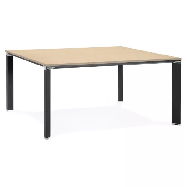 Bureau BENCH table de réunion moderne en bois pieds noirs RICARDO (160x160 cm) (naturel)