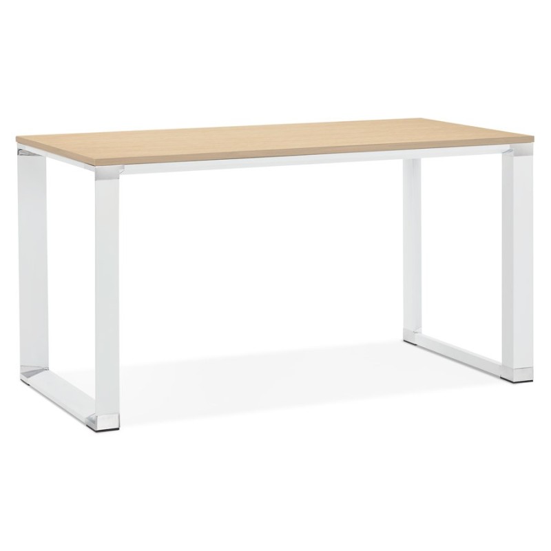 Bureau droit design en bois pieds blancs BOUNY (140x70 cm) (naturel)