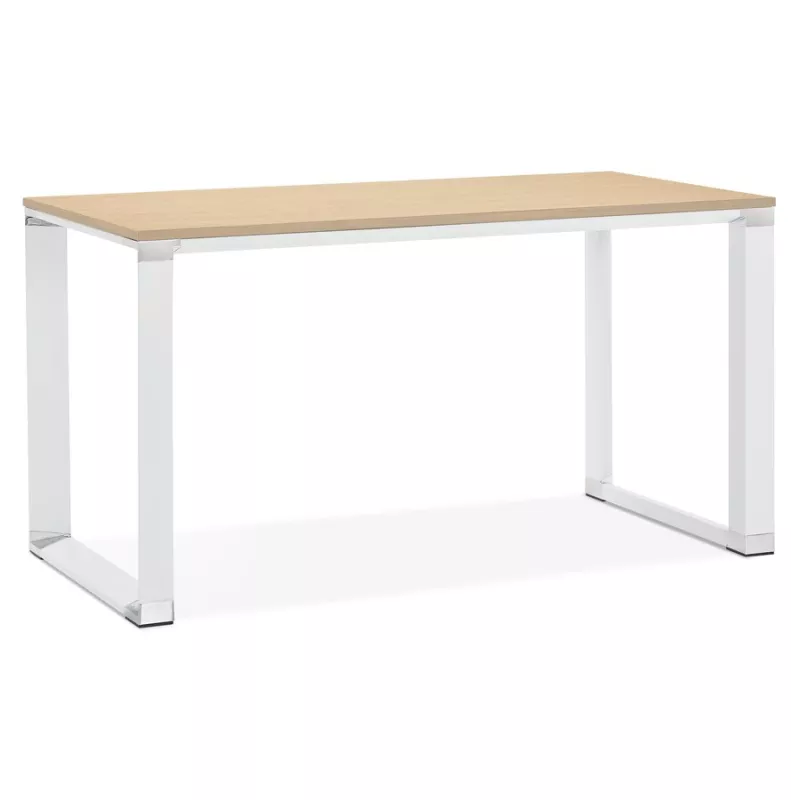 Bureau droit design en bois pieds blancs BOUNY (140x70 cm) (naturel)