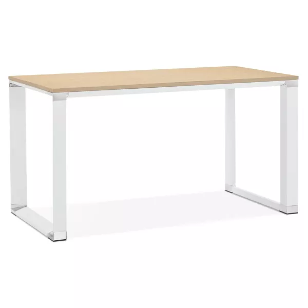 Bureau droit design en bois pieds blancs BOUNY (140x70 cm) (naturel)