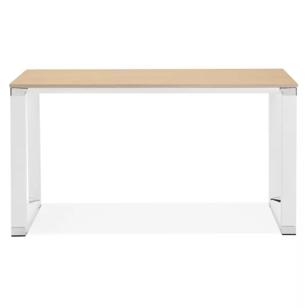 Bureau droit design en bois pieds blancs BOUNY (140x70 cm) (naturel)