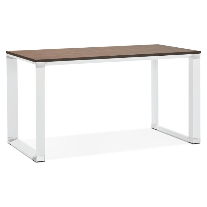 Bureau droit design en bois pieds blancs BOUNY (140x70 cm) (noyer)