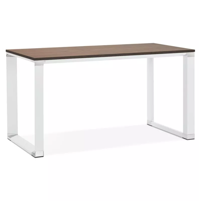 Bureau droit design en bois pieds blancs BOUNY (140x70 cm) (noyer)